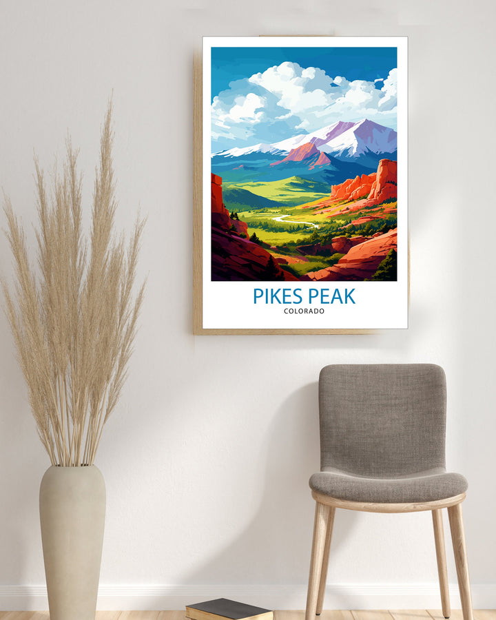 Pikes Peak Colorado Travel Print Mountain Wall Decor Pikes Peak Poster Colorado Travel Prints Nature Art Print Rocky Mountain Illustration
