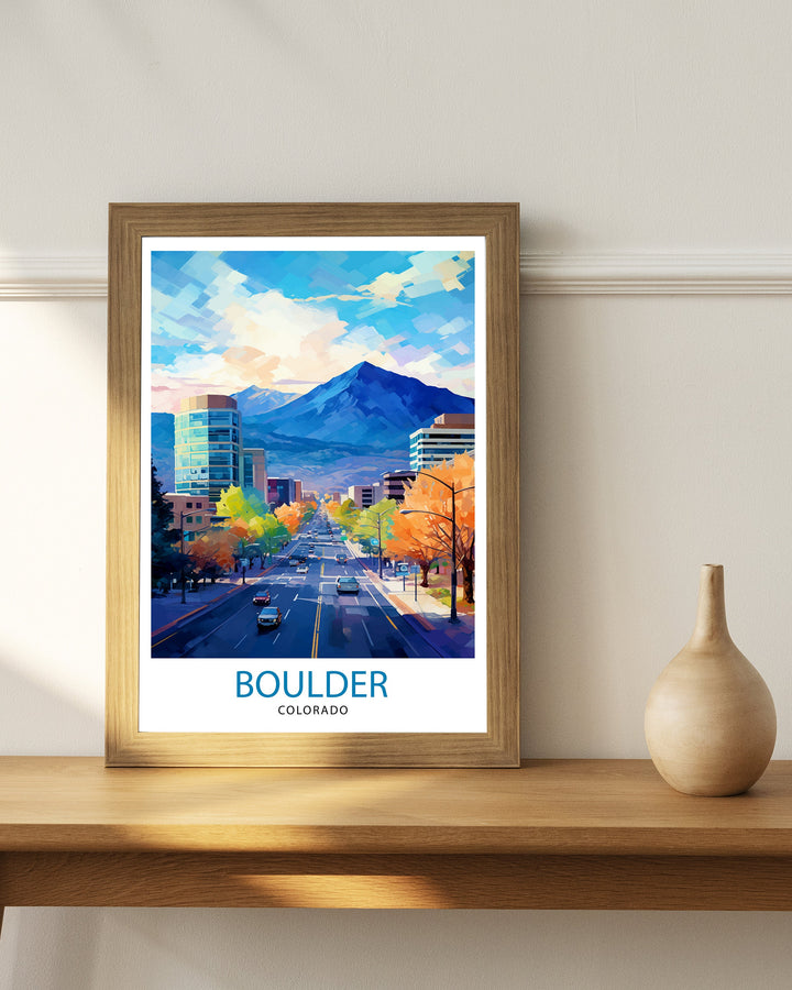 Boulder Colorado Travel Print| Colorado Wall Decor Boulder Poster Rocky Mountain Travel Prints Colorado Art Print Boulder Illustration