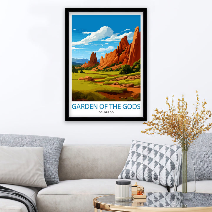 Garden of the Gods Colorado Travel Print| Colorado Wall Decor Garden of the Gods Poster Rocky Mountain Travel Prints Colorado Art Print