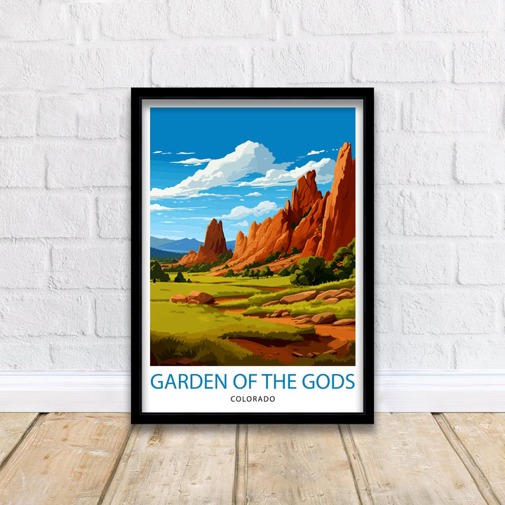 Garden of the Gods Colorado Travel Print| Colorado Wall Decor Garden of the Gods Poster Rocky Mountain Travel Prints Colorado Art Print