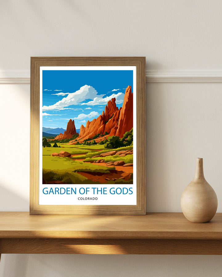 Garden of the Gods Colorado Travel Print| Colorado Wall Decor Garden of the Gods Poster Rocky Mountain Travel Prints Colorado Art Print