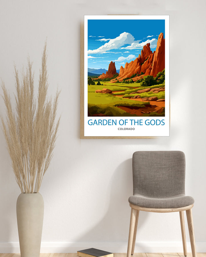 Garden of the Gods Colorado Travel Print| Colorado Wall Decor Garden of the Gods Poster Rocky Mountain Travel Prints Colorado Art Print