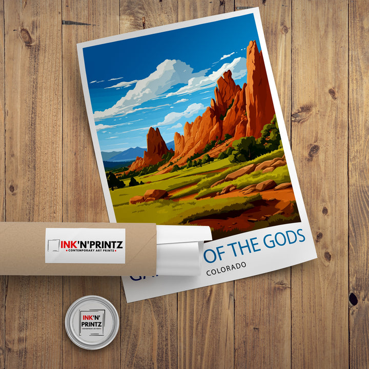 Garden of the Gods Colorado Travel Print| Colorado Wall Decor Garden of the Gods Poster Rocky Mountain Travel Prints Colorado Art Print