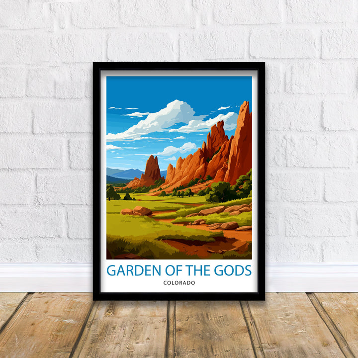 Garden of the Gods Colorado Travel Print| Colorado Wall Decor Garden of the Gods Poster Rocky Mountain Travel Prints Colorado Art Print