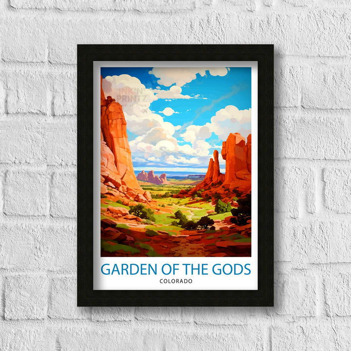 Garden of the Gods Colorado Travel Print| Colorado Wall Decor Garden of the Gods Poster Rocky Mountain Travel Prints Colorado Art Print