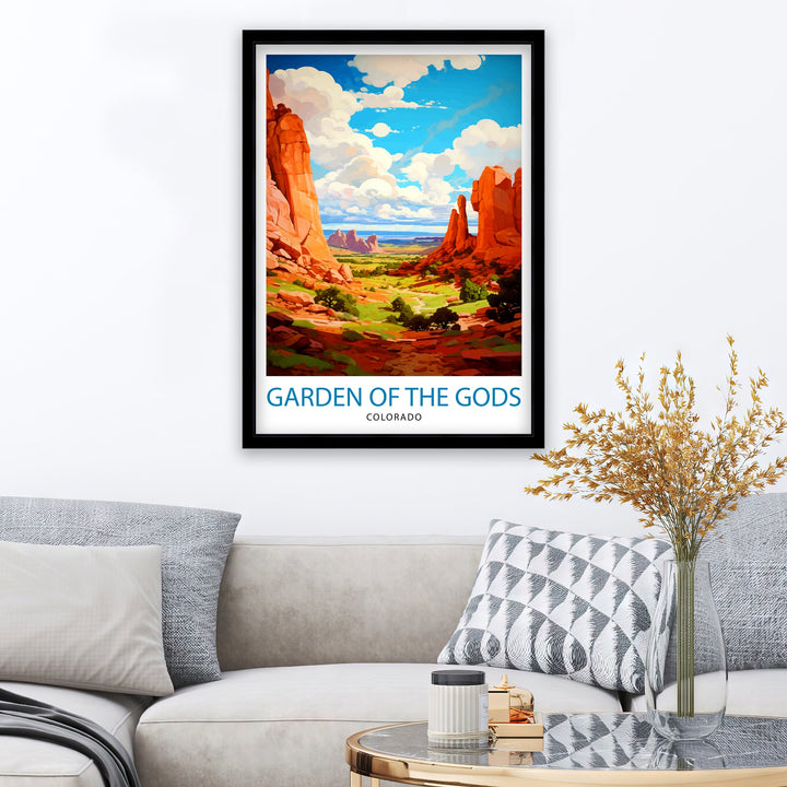 Garden of the Gods Colorado Travel Print| Colorado Wall Decor Garden of the Gods Poster Rocky Mountain Travel Prints Colorado Art Print