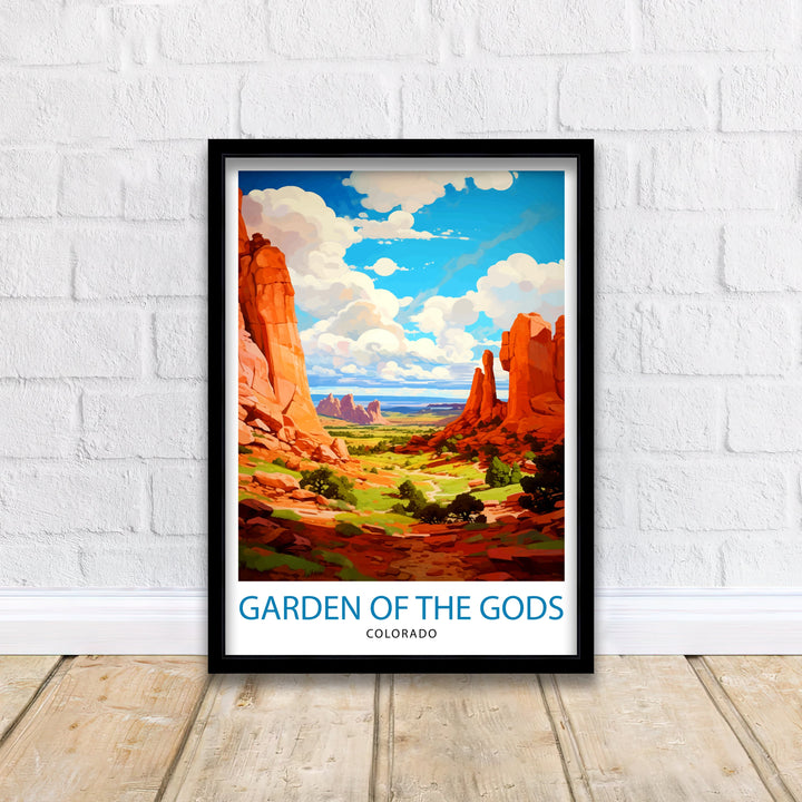 Garden of the Gods Colorado Travel Print| Colorado Wall Decor Garden of the Gods Poster Rocky Mountain Travel Prints Colorado Art Print