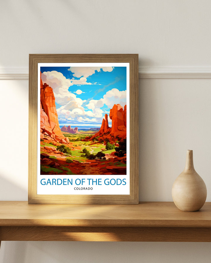 Garden of the Gods Colorado Travel Print| Colorado Wall Decor Garden of the Gods Poster Rocky Mountain Travel Prints Colorado Art Print