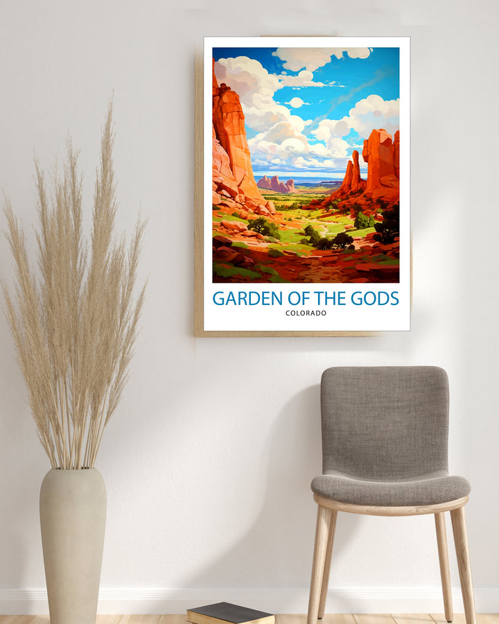 Garden of the Gods Colorado Travel Print| Colorado Wall Decor Garden of the Gods Poster Rocky Mountain Travel Prints Colorado Art Print
