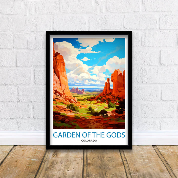 Garden of the Gods Colorado Travel Print| Colorado Wall Decor Garden of the Gods Poster Rocky Mountain Travel Prints Colorado Art Print