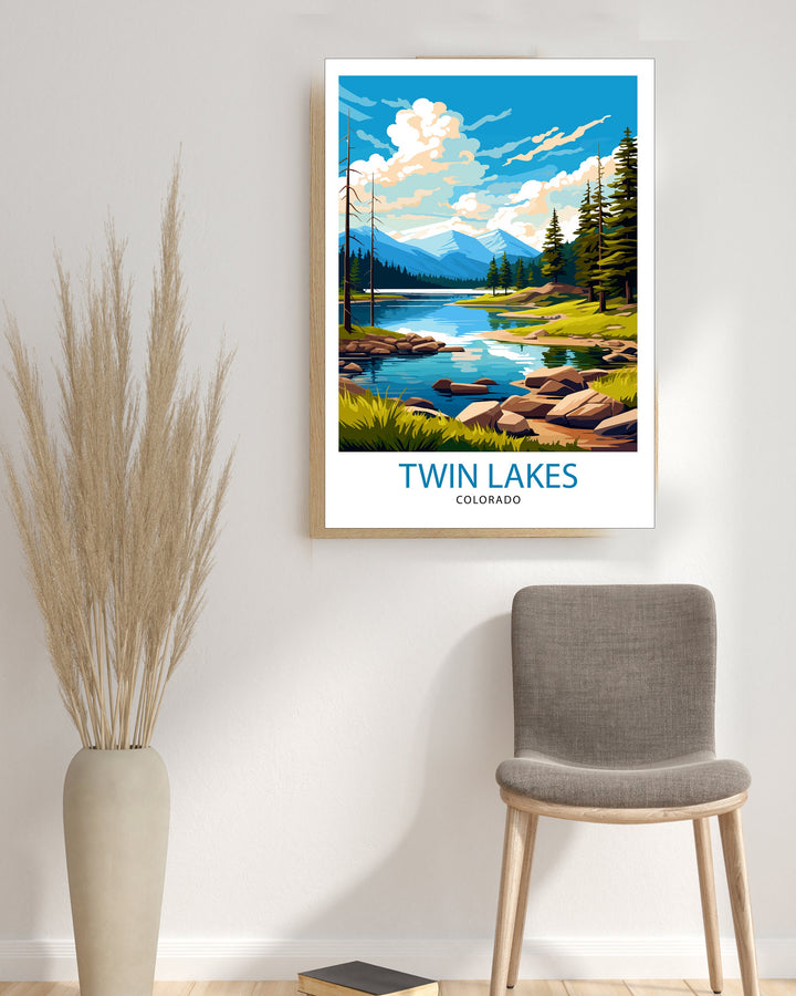 Twin Lakes Colorado Travel Print| Colorado Wall Decor Twin Lakes Poster Rocky Mountain Travel Prints Colorado Art Print Twin Lakes