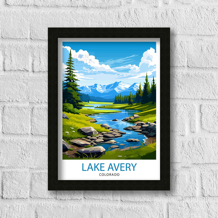 Lake Avery Travel Print| Colorado Wall Decor Lake Avery Poster Mountain Lake Prints Colorado Art Print Lake Avery Illustration Colorado Wall