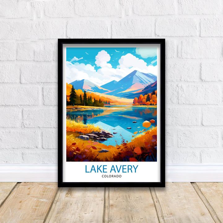 Lake Avery Travel Print| Colorado Wall Decor Lake Avery Poster Mountain Lake Prints Colorado Art Print Lake Avery Illustration Colorado Wall