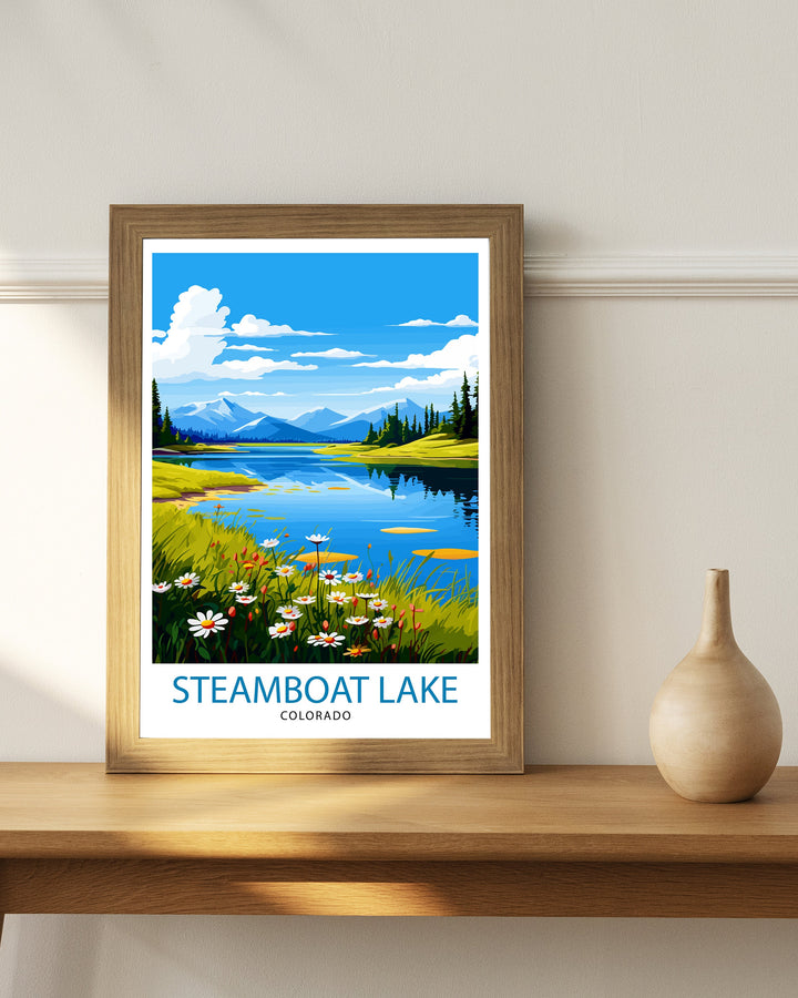 Steamboat Lake Colorado Travel Print| Colorado Wall Decor Steamboat Lake Poster Mountain Lake Travel Prints Colorado Art Print Steamboat