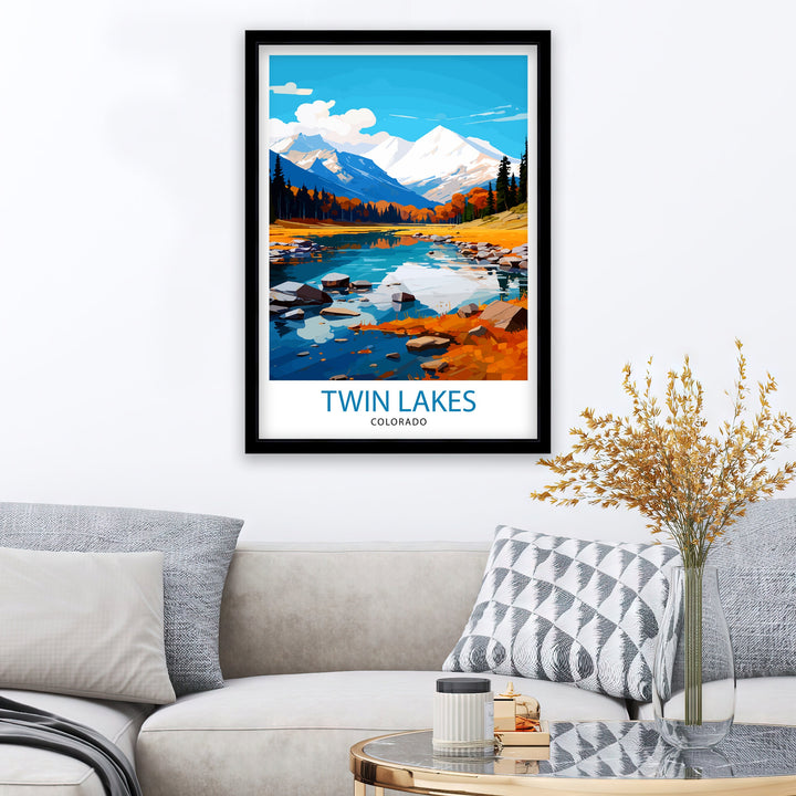 Twin Lakes Colorado Travel Print| Colorado Wall Decor Twin Lakes Poster Rocky Mountain Travel Prints Colorado Art Print Twin Lakes