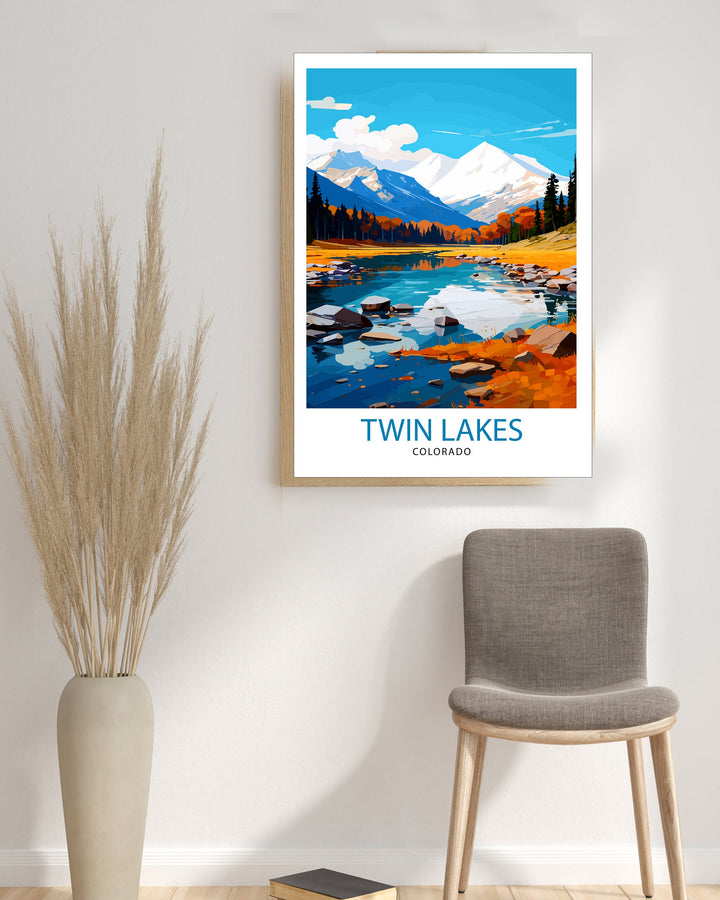 Twin Lakes Colorado Travel Print| Colorado Wall Decor Twin Lakes Poster Rocky Mountain Travel Prints Colorado Art Print Twin Lakes