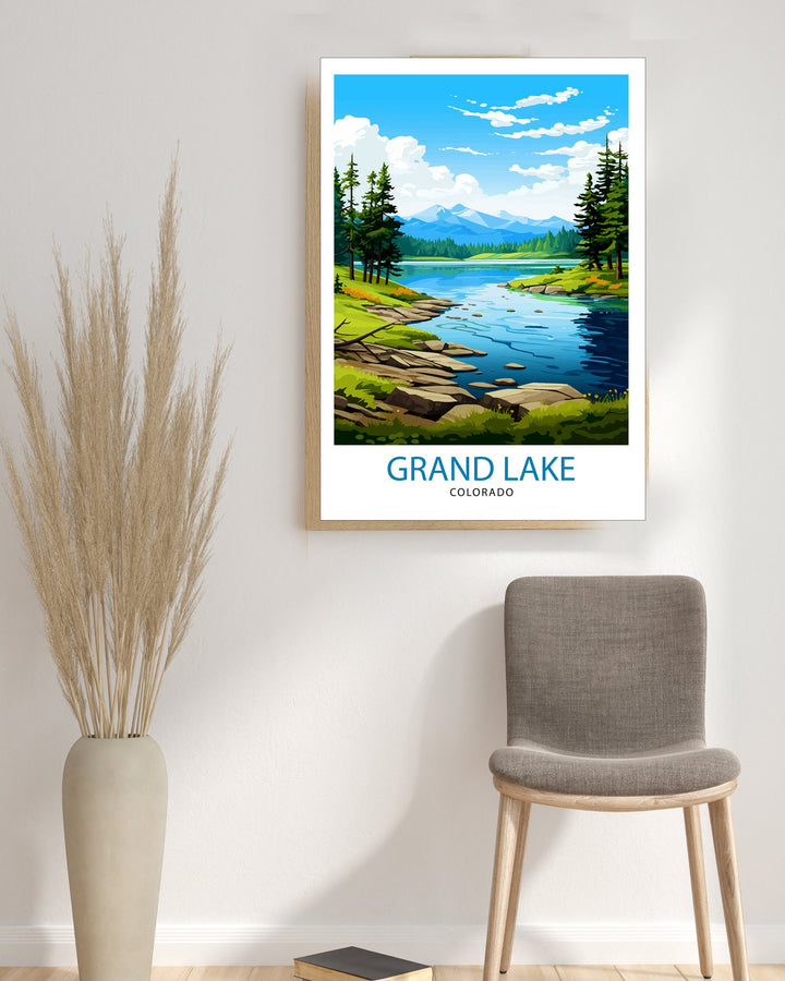 Grand Lake Colorado Travel Print| Colorado Wall Decor Grand Lake Poster Rocky Mountain Travel Prints Colorado Art Print Grand Lake