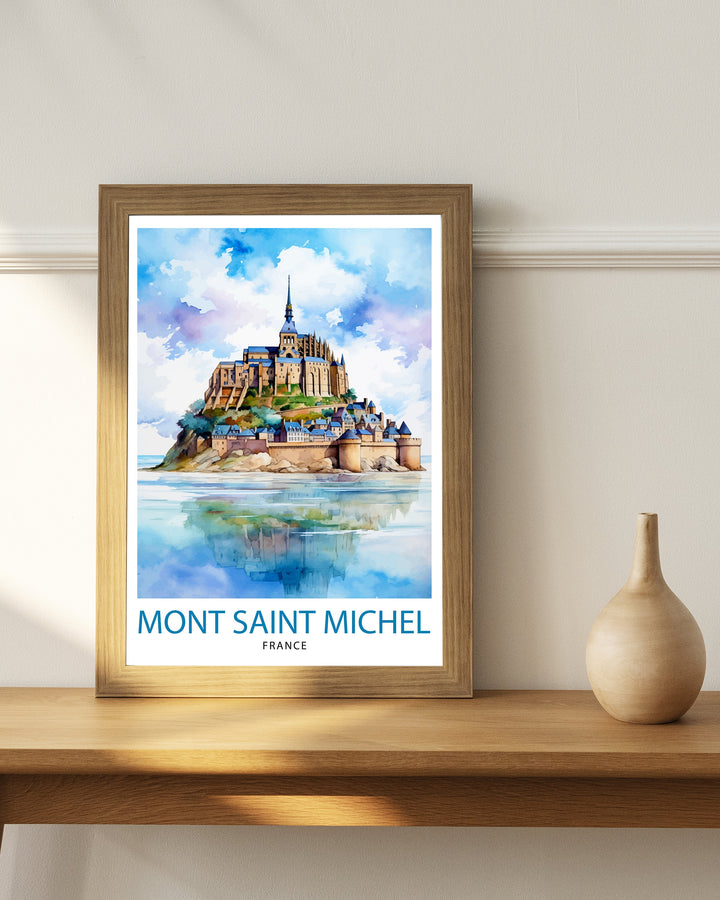 Mont Saint-Michel Travel Print Mont Saint-Michel Wall Art Mont Saint-Michel France Illustration Travel Poster Gift For Mont Saint-Michel