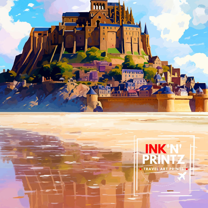 Mont Saint-Michel Travel Print Mont Saint-Michel Wall Art Mont Saint-Michel France Illustration Travel Poster Gift For Mont Saint-Michel