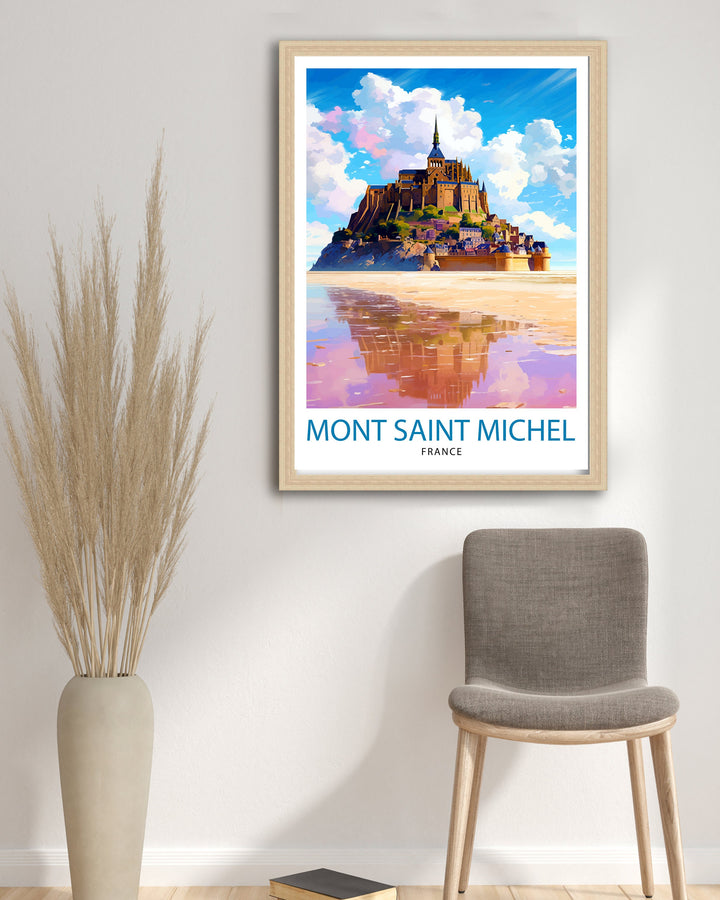 Mont Saint-Michel Travel Print Mont Saint-Michel Wall Art Mont Saint-Michel France Illustration Travel Poster Gift For Mont Saint-Michel