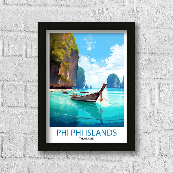 Phi Phi Islands Thailand Travel Print Tropical Wall Decor Phi Phi Islands Poster Beach Travel Prints Thailand Art Print Island Illustration