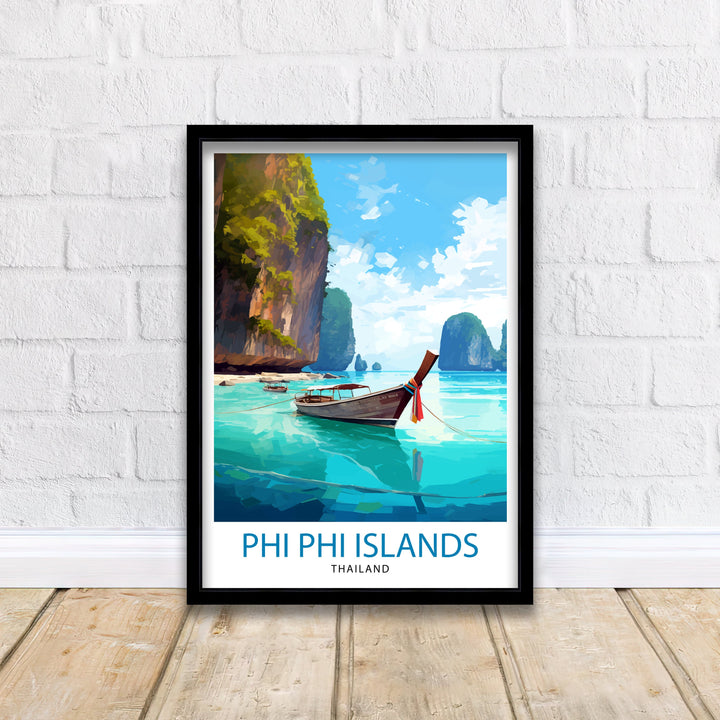 Phi Phi Islands Thailand Travel Print Tropical Wall Decor Phi Phi Islands Poster Beach Travel Prints Thailand Art Print Island Illustration