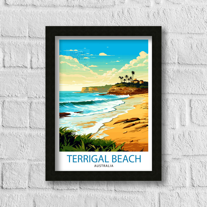 Terrigal Beach Australia Travel Print Coastal Wall Decor Terrigal Beach Poster Australian Beach Prints Beach Art Print Ocean Illustration