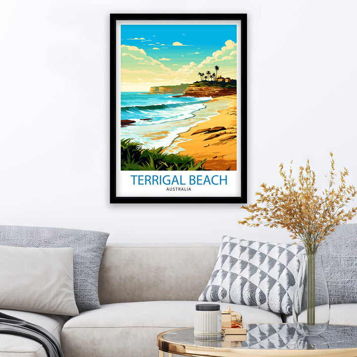 Terrigal Beach Australia Travel Print Coastal Wall Decor Terrigal Beach Poster Australian Beach Prints Beach Art Print Ocean Illustration