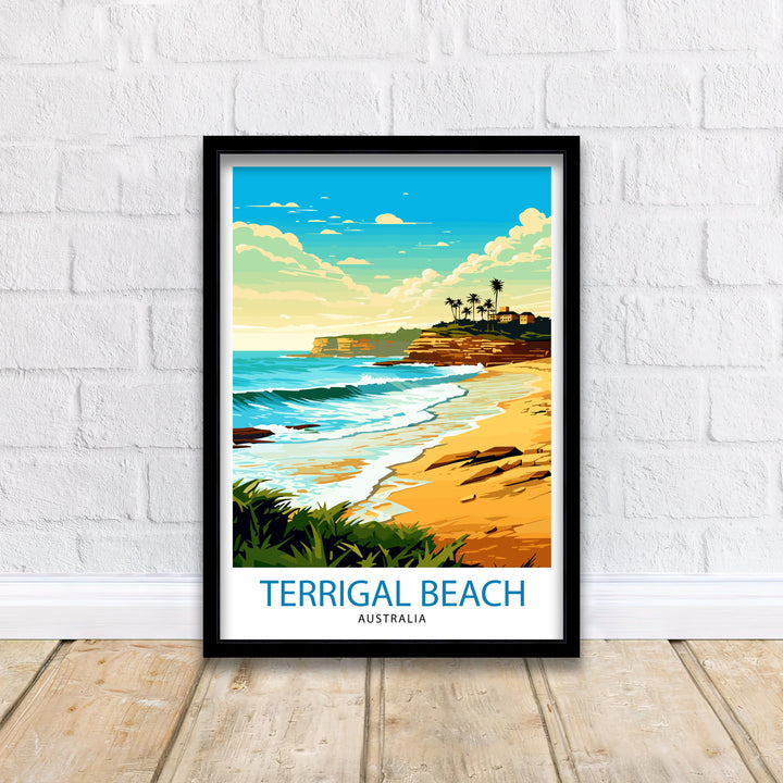 Terrigal Beach Australia Travel Print Coastal Wall Decor Terrigal Beach Poster Australian Beach Prints Beach Art Print Ocean Illustration