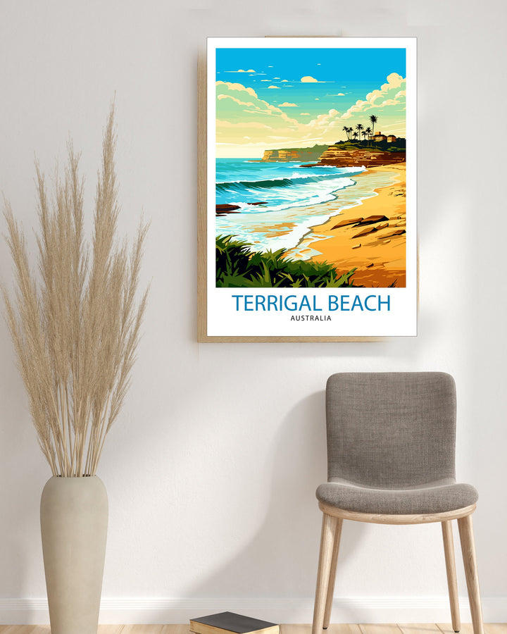 Terrigal Beach Australia Travel Print Coastal Wall Decor Terrigal Beach Poster Australian Beach Prints Beach Art Print Ocean Illustration
