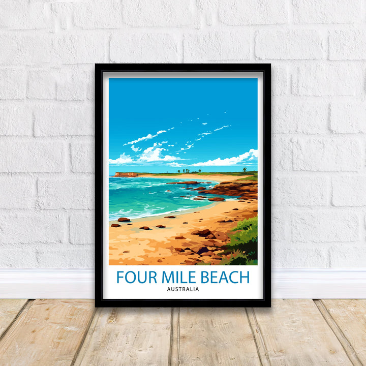 Four Mile Beach Australia Travel Print Tropical Wall Decor Coastal Poster Beach Art Print Australia Travel Prints Beach Illustration Beach