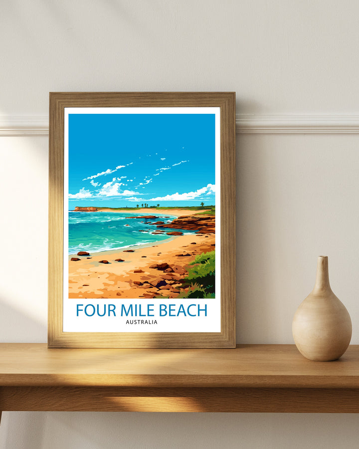 Four Mile Beach Australia Travel Print Tropical Wall Decor Coastal Poster Beach Art Print Australia Travel Prints Beach Illustration Beach
