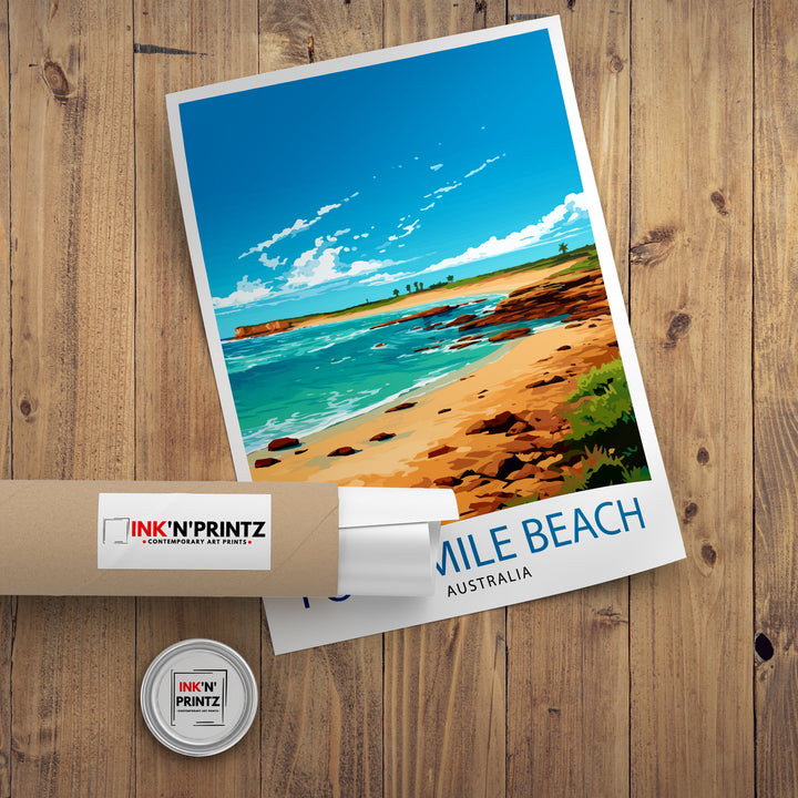 Four Mile Beach Australia Travel Print Tropical Wall Decor Coastal Poster Beach Art Print Australia Travel Prints Beach Illustration Beach