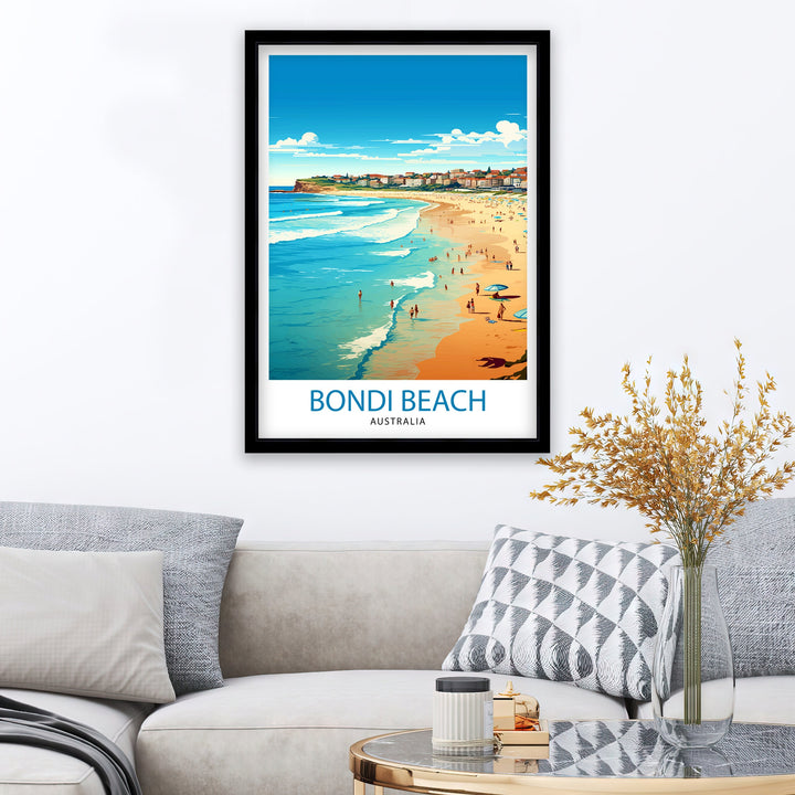 Bondi Beach Australia Travel Print Coastal Wall Decor Bondi Beach Poster Australian Beach Prints Beach Art Print Surfing Illustration Beach