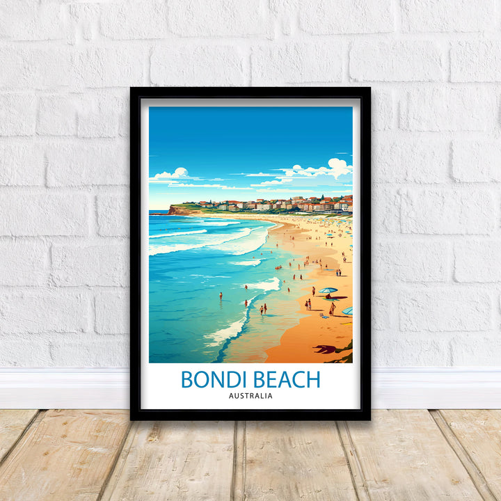 Bondi Beach Australia Travel Print Coastal Wall Decor Bondi Beach Poster Australian Beach Prints Beach Art Print Surfing Illustration Beach