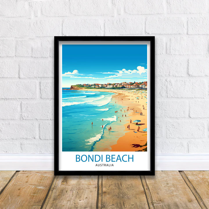Bondi Beach Australia Travel Print Coastal Wall Decor Bondi Beach Poster Australian Beach Prints Beach Art Print Surfing Illustration Beach