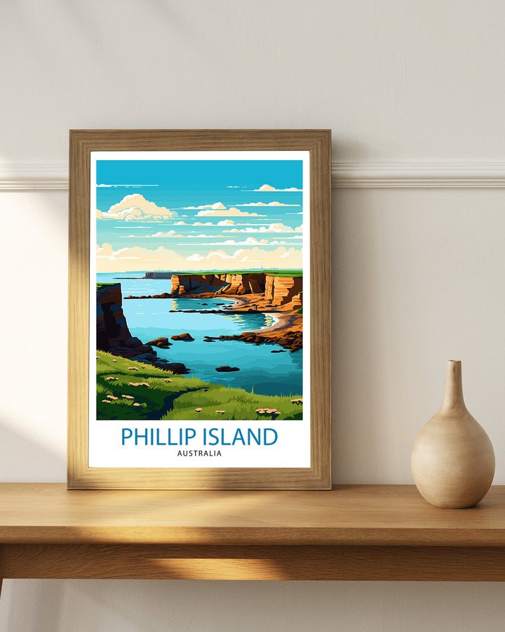 Phillip Island Australia Travel Print Coastal Wall Decor Phillip Island Poster Australian Travel Prints Island Art Print Nature Illustration