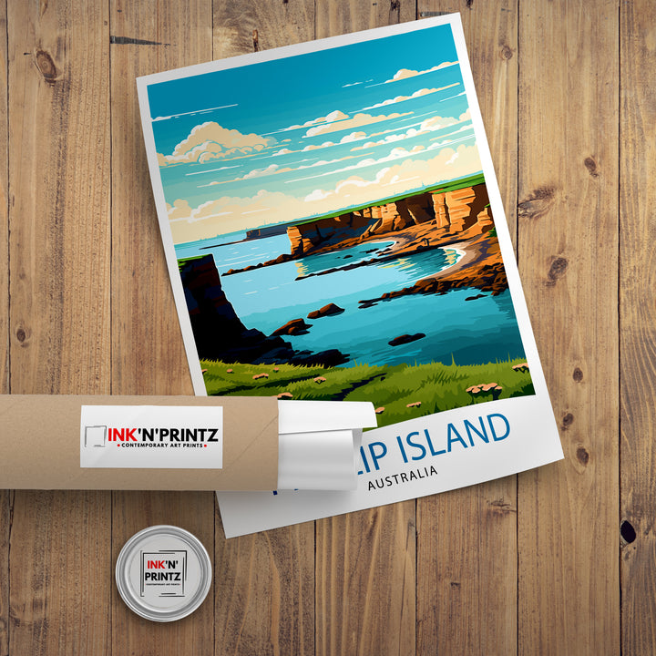 Phillip Island Australia Travel Print Coastal Wall Decor Phillip Island Poster Australian Travel Prints Island Art Print Nature Illustration