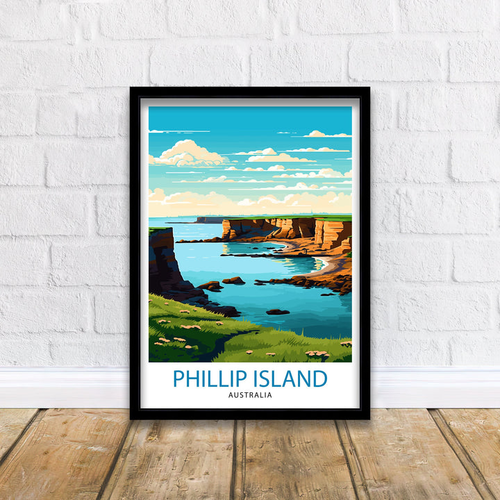 Phillip Island Australia Travel Print Coastal Wall Decor Phillip Island Poster Australian Travel Prints Island Art Print Nature Illustration