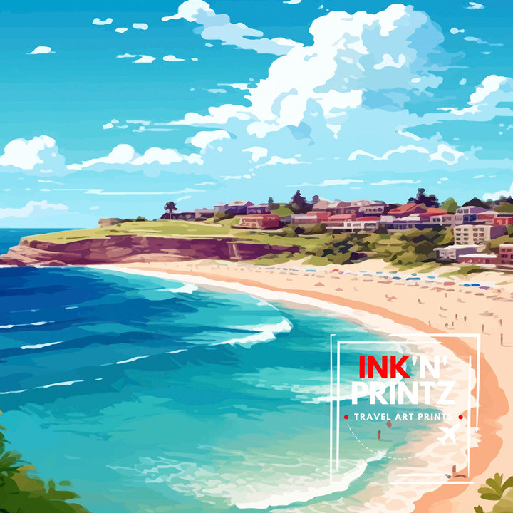 Bronte Beach Australia Travel Print Coastal Wall Decor Bronte Beach Poster Australian Beach Prints Beach Art Print Bronte Beach Illustration