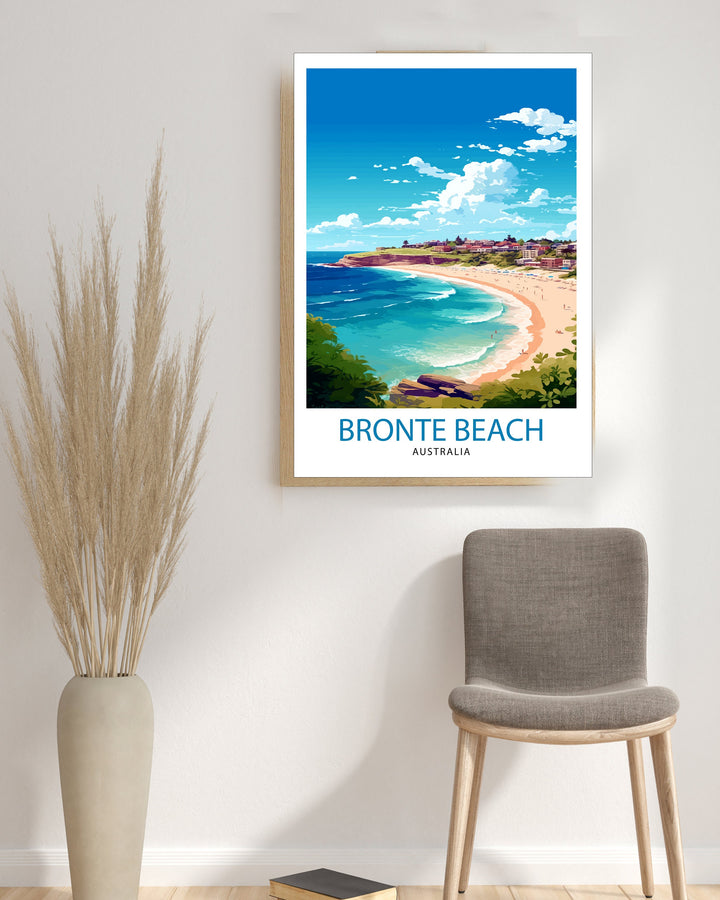 Bronte Beach Australia Travel Print Coastal Wall Decor Bronte Beach Poster Australian Beach Prints Beach Art Print Bronte Beach Illustration