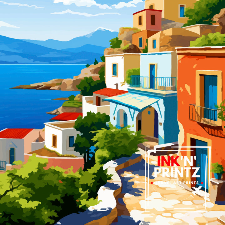 Crete Greece Travel Print Crete Wall Decor Crete Poster Greece Travel Prints Crete Art Print Crete Illustration Crete Wall Art Greece Print