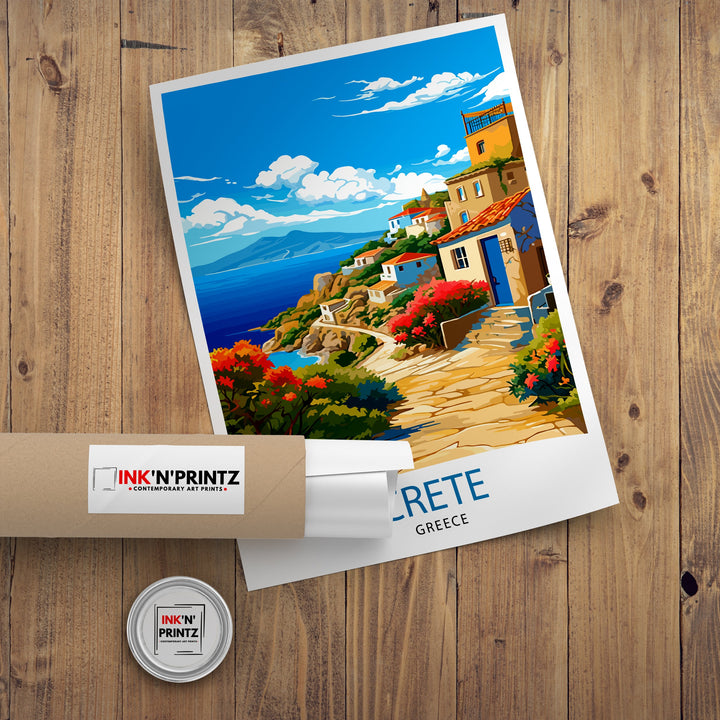 Crete Greece Travel Print Crete Wall Decor Crete Poster Greece Travel Prints Crete Art Print Crete Illustration Crete Wall Art Greece Print