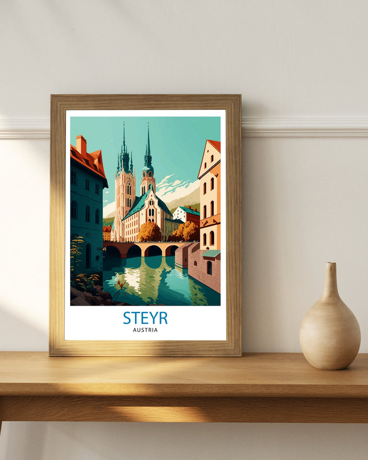 Steyr Austria Travel Print Steyr Wall Decor Steyr Poster Austrian Travel Prints Steyr Art Print Steyr Illustration Steyr Wall
