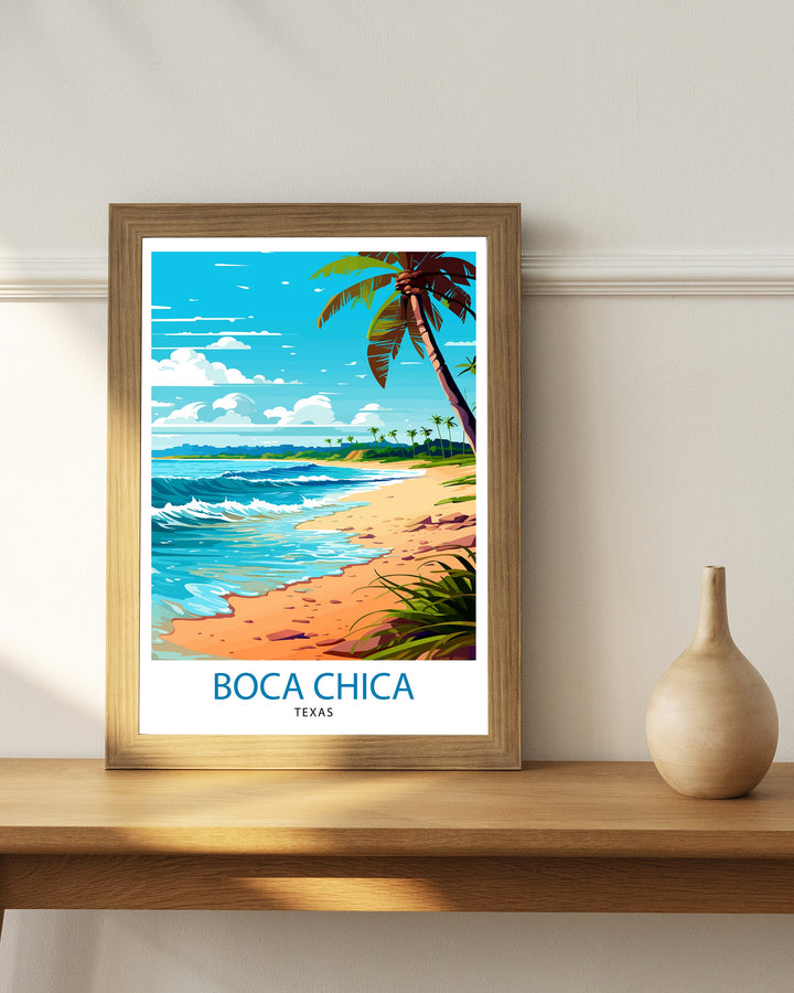 Boca Chica, Texas Travel Print Texas Wall Decor Boca Chica Poster Beach Travel Prints Texas Art Print Boca Chica Illustration Coastal Wall