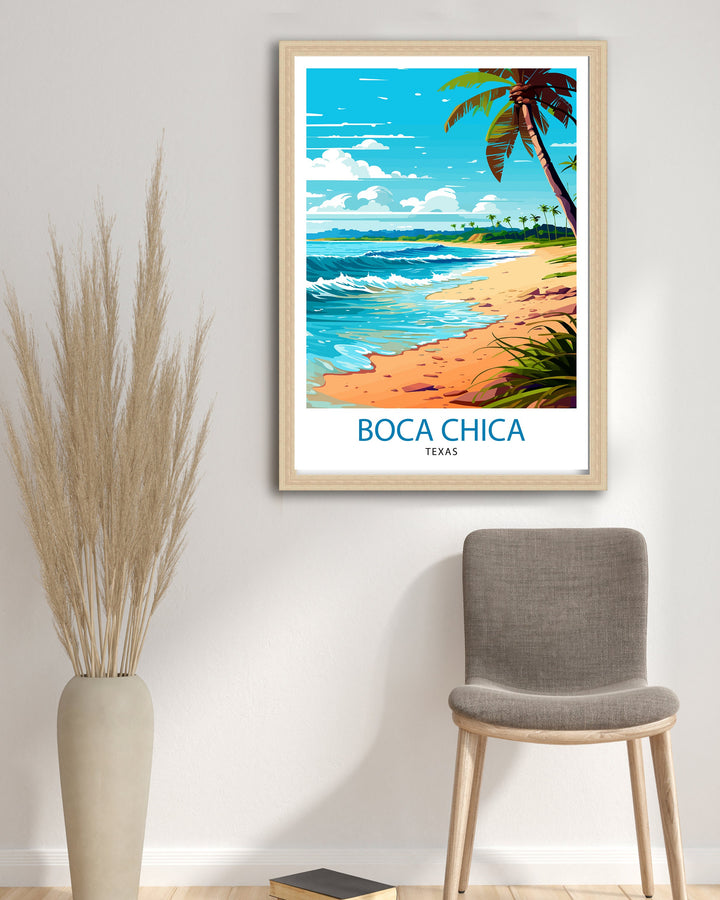 Boca Chica, Texas Travel Print Texas Wall Decor Boca Chica Poster Beach Travel Prints Texas Art Print Boca Chica Illustration Coastal Wall