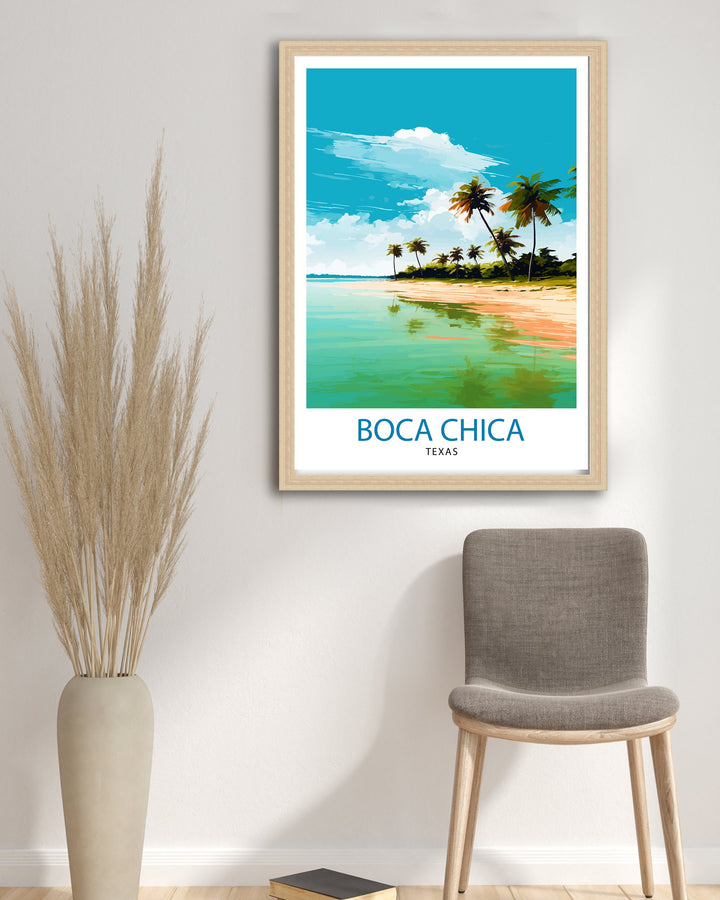 Boca Chica, Texas Travel Print Texas Wall Decor Boca Chica Poster Beach Travel Prints Texas Art Print Boca Chica Illustration Coastal Wall