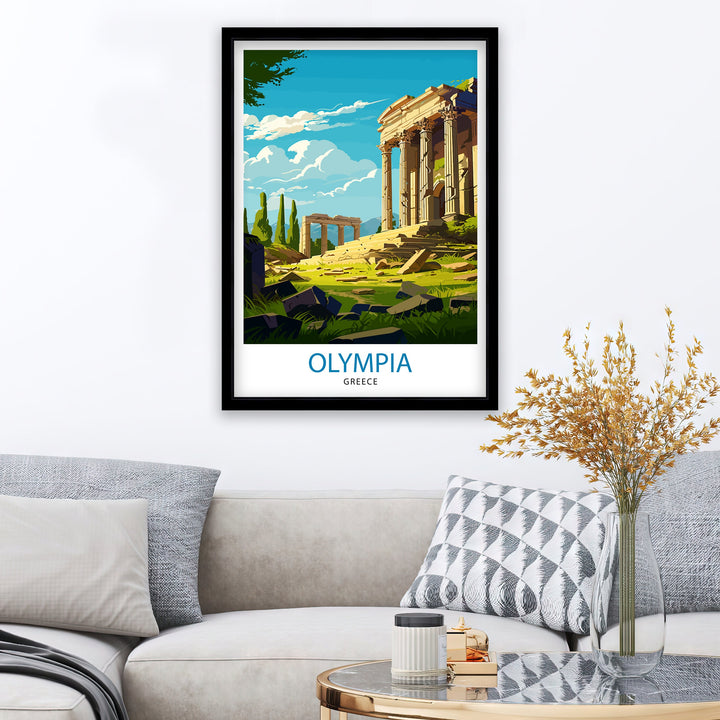 Olympia Greece Travel Print Ancient Olympia Wall Decor Greek Mythology Poster Greece Travel Prints Olympia Art Print Historical Illustration