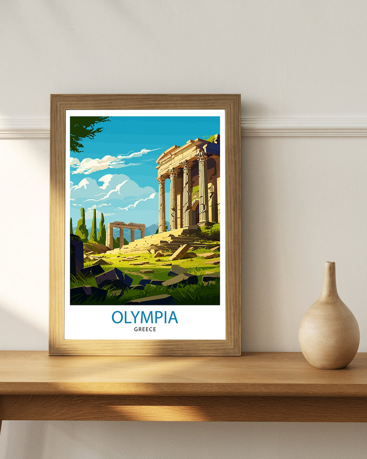 Olympia Greece Travel Print Ancient Olympia Wall Decor Greek Mythology Poster Greece Travel Prints Olympia Art Print Historical Illustration