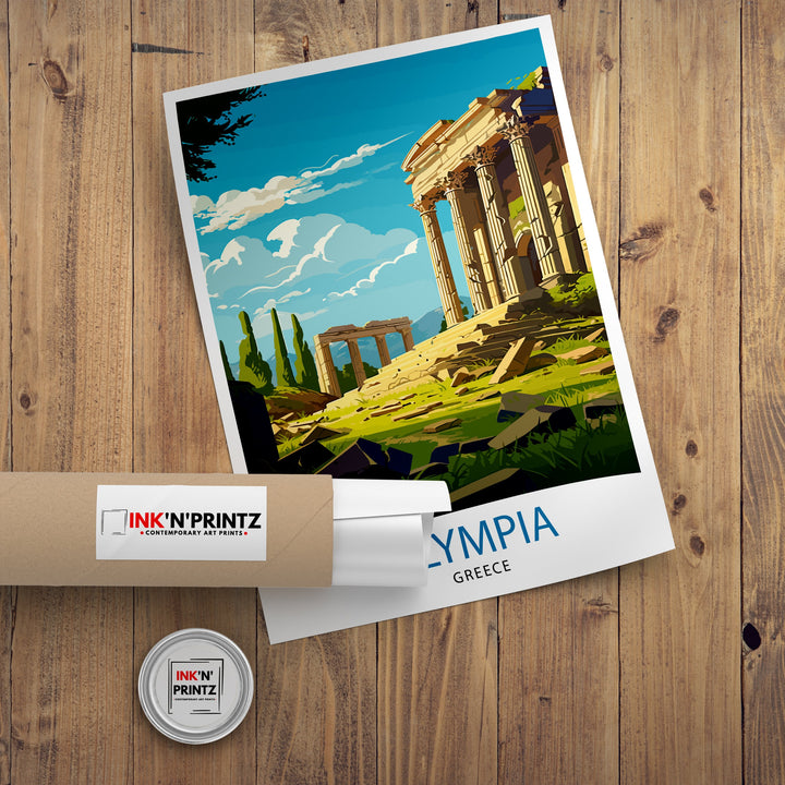 Olympia Greece Travel Print Ancient Olympia Wall Decor Greek Mythology Poster Greece Travel Prints Olympia Art Print Historical Illustration